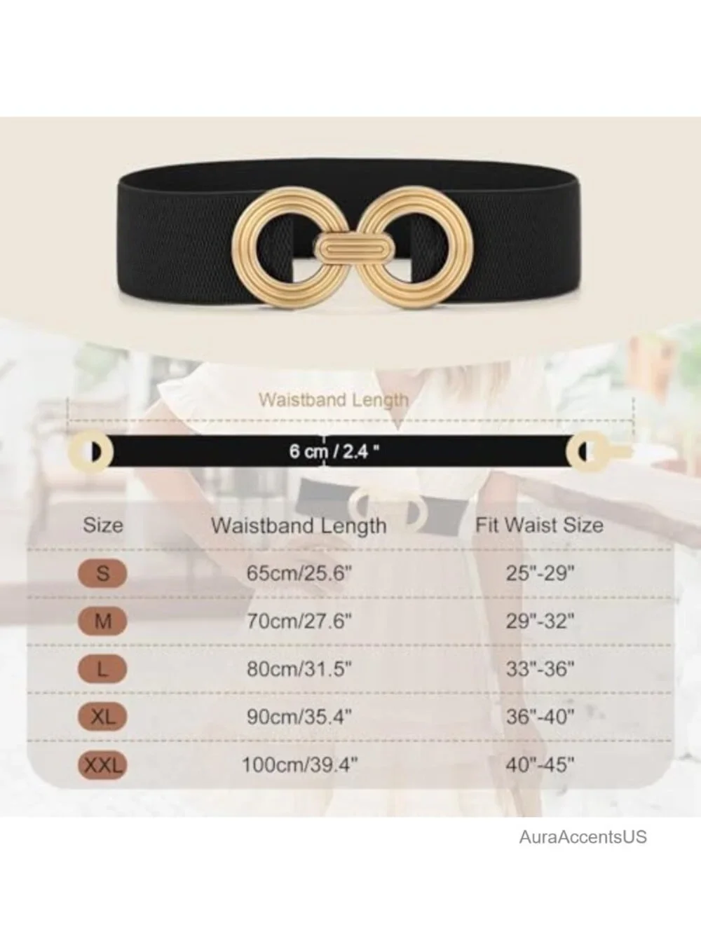 Wide Elastic Waist Belt with Hollow Out Gold Buckle Stretchy